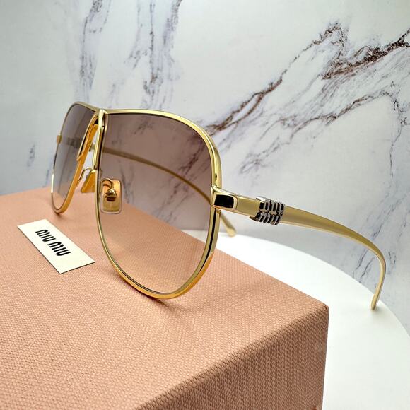New MIU MIU Sunglasses MU A56S 5AK90L Gold Brown Gradient Metal Pilot Aviator - Picture 9 of 16